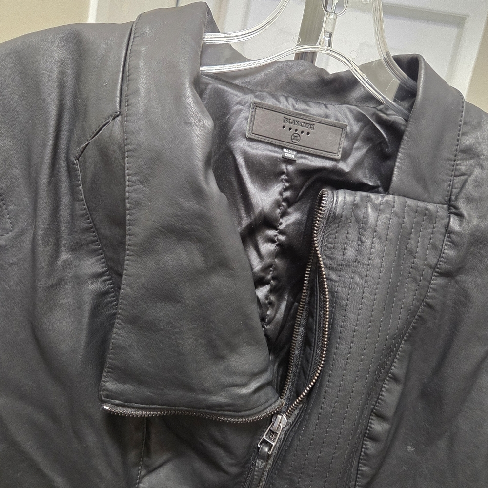 Blank NYC Black Leather Moto Jacket | Asymmetrical Zip Biker Jacket Edgy Street - Picture 3 of 7
